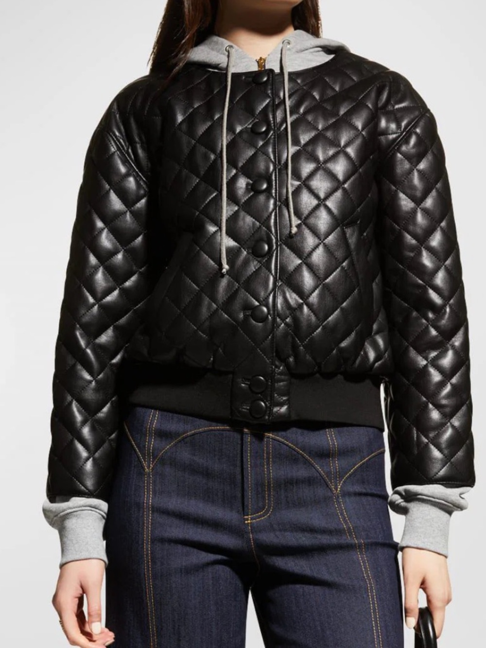 Cinq a Sept Verna quilted hooded faux leather jacket